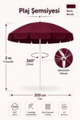 Bordo Plaj Şemsiyesi 200 cm çap /10 telli, Polyester Kumaş thumbnail 1