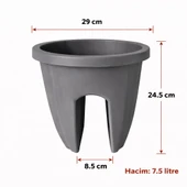 SY-5712 Opal Yuvarlak Balkon Küpeşte Saksı 7.5 Litre Antrasit 6 Adet thumbnail 2