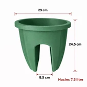 SY-5712 Opal Yuvarlak Balkon Küpeşte Saksı Yeşil 7.5 Litre 6 Adet thumbnail 2