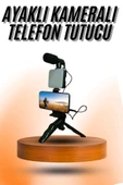 Telefon Tutucu Mini Mikrofonlu Tripod Vlog Çekim Video thumbnail 1