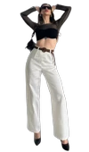 Beli Kemerli  Pantolon - BEYAZ thumbnail 2