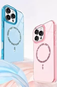 Newface Apple iPhone 15 Pro Max Live Diamond Magsafe Kapak - Pembe thumbnail 2