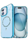 Newface Apple iPhone 12 Live Diamond Magsafe Kapak - Mavi thumbnail 1
