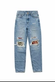 Boyfriend Kadın Patchwork Kot Pantolon thumbnail 1