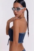 Koyu Mavi Crop Jean Büstiyer thumbnail 2