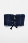 Koyu Mavi Crop Jean Büstiyer thumbnail 3
