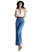 Kemerli Keten Pantolon -MAVİ thumbnail 2