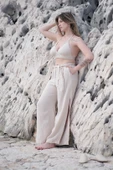 Beige Muslin Slit Trouser thumbnail 4