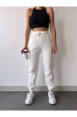 Üç İplik Basic Lastikli Eşofman Pantolon - Beyaz thumbnail 1