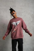 Erkek Güvercin Baskılı Sweatshirt - Gül Kurusu thumbnail 4