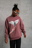 Erkek Güvercin Baskılı Sweatshirt - Gül Kurusu thumbnail 3