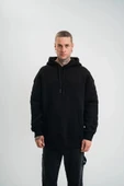 Double Oversize Kapşonlu Nakışlı SweatShirt - Siyah thumbnail 1