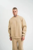 Uzun Kol Bisiklet Yaka Basic SweatShirt - Bej thumbnail 1