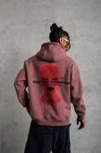 Erkek Maske Baskılı Kapüşonlu Sweat - Gül Kurusu thumbnail 1