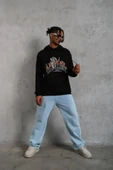Erkek DANKES Baskılı Kapüşonlu Sweat - Siyah thumbnail 1