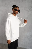 Erkek Düz Kapüşonlu Sweat - Beyaz thumbnail 2