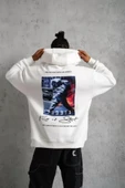 Erkek Astronot Baskılı Kapüşonlu Sweat - Beyaz thumbnail 1
