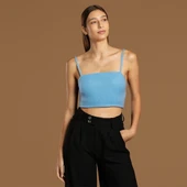 İp Askılı Fitilli Pamuk Örme Kısa Crop Atlet 40 cm thumbnail 7