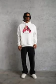 Erkek Eldiven Baskılı Kapüşonlu Sweat - Beyaz thumbnail 4