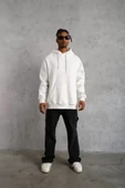 Erkek Düz Kapüşonlu Sweat - Beyaz thumbnail 4