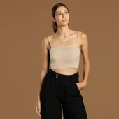 İp Askılı Fitilli Pamuk Örme Kısa Crop Atlet 40 cm thumbnail 2