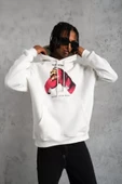 Erkek Eldiven Baskılı Kapüşonlu Sweat - Beyaz thumbnail 1