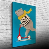 Scooter Süren Sevimli Ayı Kanvas Tablo 50 x 70 thumbnail 1