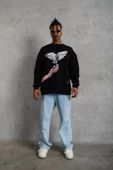 Erkek Güvercin Baskılı Sweatshirt - Siyah thumbnail 2