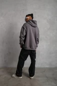 Erkek Düz Kapüşonlu Sweat - Gri thumbnail 2
