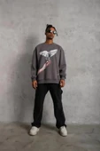 Erkek Güvercin Baskılı Sweatshirt - Gri thumbnail 2