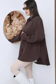 Kadın Kahverengi Oversize Uzun Basic Gömlek thumbnail 2