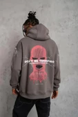 Erkek Maske Baskılı Kapüşonlu Sweat - Gri thumbnail 1