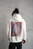 Erkek Kilim Desen Kapüşonlu Sweat- Beyaz thumbnail 3
