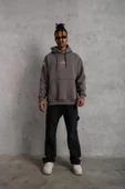 Erkek Maske Baskılı Kapüşonlu Sweat - Gri thumbnail 4