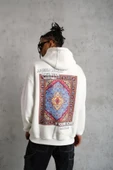 Erkek Kilim Desen Kapüşonlu Sweat- Beyaz thumbnail 1