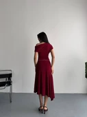 Kadın Omzu Açık Drapeli Midi Elbise thumbnail 10