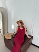 Örgülü Uzun Triko Elbise - Bordo thumbnail 5