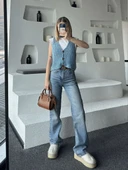Triko Kolsuz Düğmeli Yelek - Mavi thumbnail 2