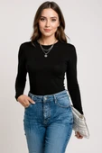 Kadın Siyah Uzun Kollu Fit Basic Crop Top Bluz thumbnail 1