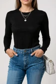 Kadın Siyah Uzun Kollu Fit Basic Crop Top Bluz thumbnail 3