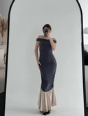 Striptiz Omuzlu Uzun Elbise- Füme thumbnail 2