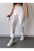 Üç İplik Basic Lastikli Eşofman Pantolon - Beyaz thumbnail 5