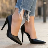 Pley Siyah Cilt Stiletto Ayakkabı thumbnail 4