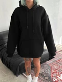 Kapüşonlu Üç İplik Penye Basic Sweatshirt - Siyah thumbnail 1