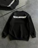Kışlık Bisiklet Yaka Oversize Baskılı Sweatshirt - Siyah thumbnail 4