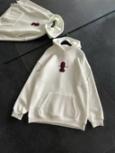 Üç İplik Kapüşonlu Baskılı Oversize Sweatshirt- Beyaz thumbnail 3