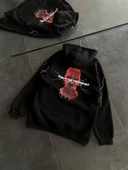 Üç İplik Kapüşonlu Baskılı Oversize Sweatshirt- Siyah thumbnail 2