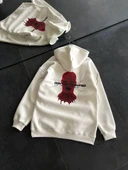 Üç İplik Kapüşonlu Baskılı Oversize Sweatshirt- Beyaz thumbnail 2
