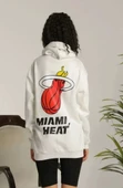 Unisex Kapşonlu Baskılı Sweetshirt - Beyaz thumbnail 1
