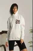 Unisex Kapşonlu Baskılı Sweetshirt - Beyaz thumbnail 2